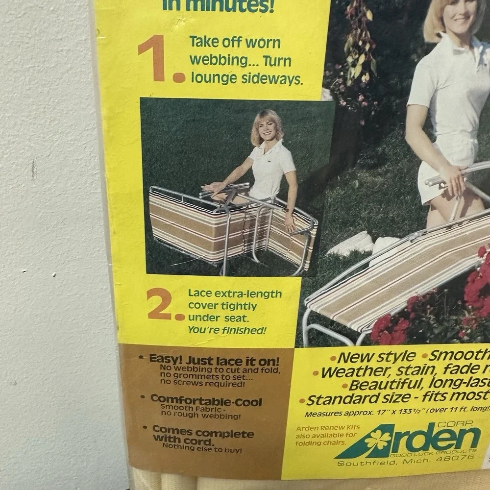 Vintage Lawn Garden Lace on Lounge Chair Webbing Fabric Renew Kit NEW NOS